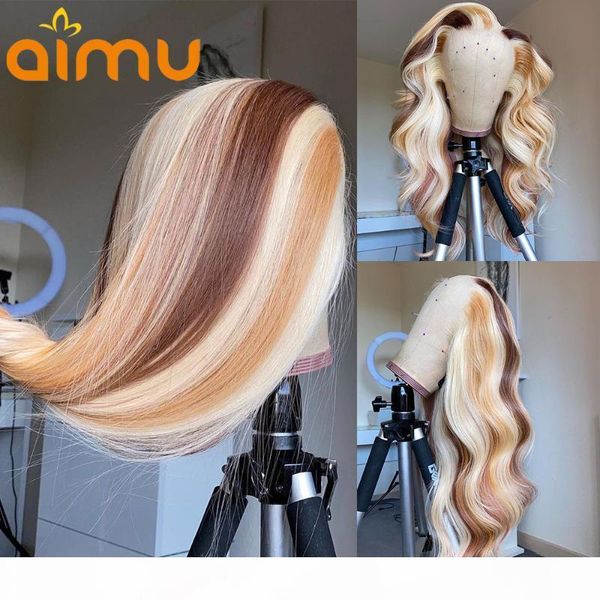 

613 highlight human hair wig pre plucked hd transparent glueless weave remy frontal wigs for black women 250 density closure, Black;brown