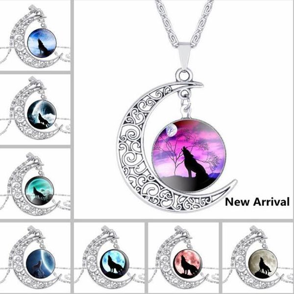 

dhl moon time gemstone silver necklace wolf totem retro alloy hollow out pendant necklace retro alloy chain jewelry sale