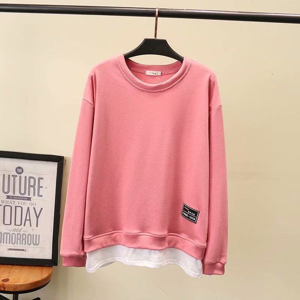 

sea-blue plus pink size xl-4xl casual female hoodies long sleeve two fake autumn pieces new pullovers fashion hb1d, Black;brown