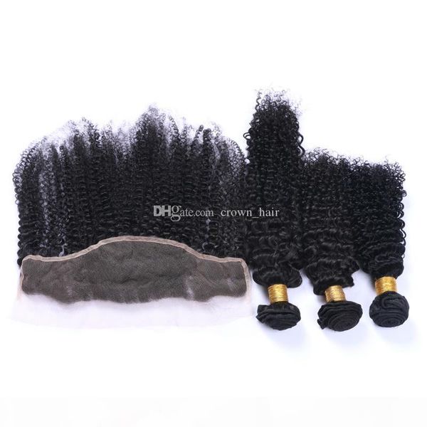 

ear to ear lace frontal closure with hair weaves kinky curly lace frontals with bundles 4pcs lot for black woman