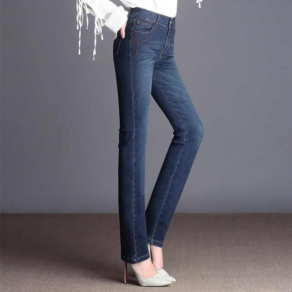 

women's straight leg jeans high waist stretch slimming fit rebound skinny n58 leg denim jeans plus size drop shipping, Blue