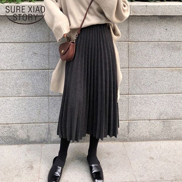 

pleated skirt autumn and winter high waisted 2019 new fashion women solid office lady a-line skirt jupe longue femme 7226 50 q1209, Black