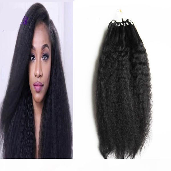 

micro loop human hair extensions kinky straight 100g yaki micro loop kinky micro beads ring hair extension, Black
