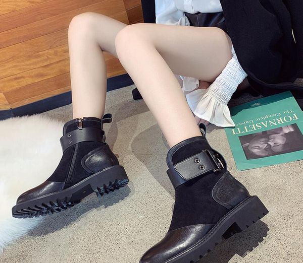 

2020 and winter new ins martin women's belt locomotive chic flat boots u4nt, Black