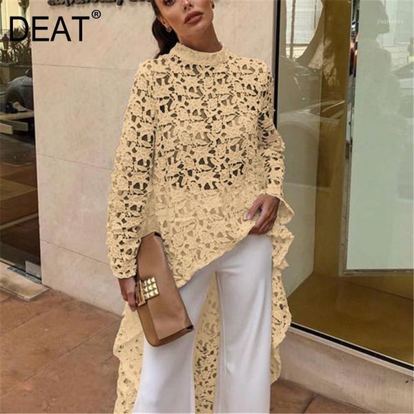 

deat 2020 new summer fashion autumn round neck full sleeves lace hollow out asymmetrical pullover female clothes bf21108xl1, Tan;black