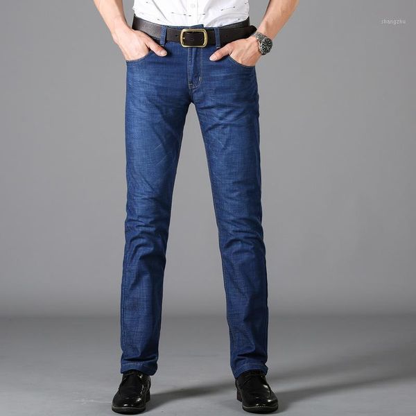 

men jeans business casual thin summer straight slim fit blue jeans stretch denim pants trousers classic1