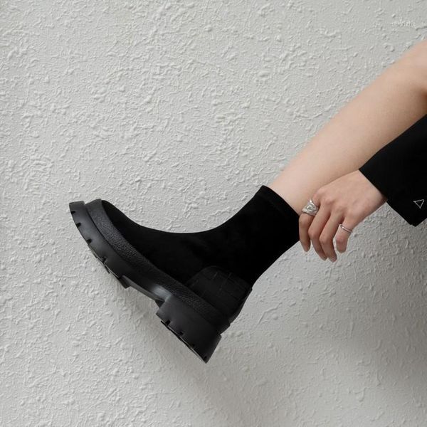 

boots 2021 fashion women short sock black suede autumn ankle rubber botas platform casual footwear chaussure femmes scarpe1