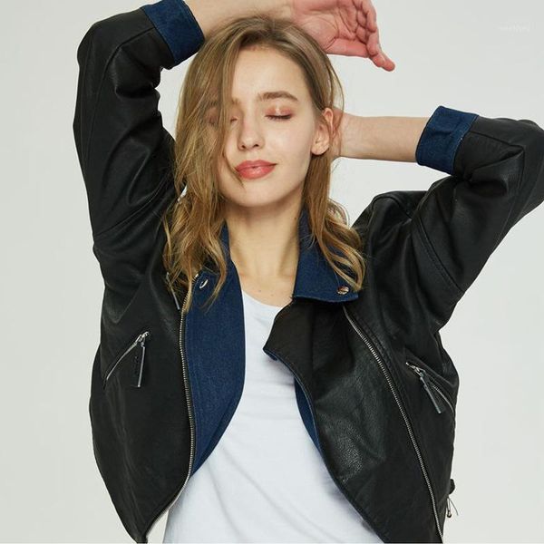 

new women faux leather jacket cool punk streetwear motorcycle biker coat female autumn pu leather jacket outerwear1, Black