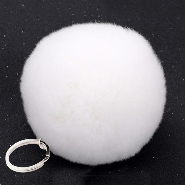 

key anime lovely fluffy ball ear chain rings pendant cute pompom artificial rabbit fur keychain women car bag, Silver