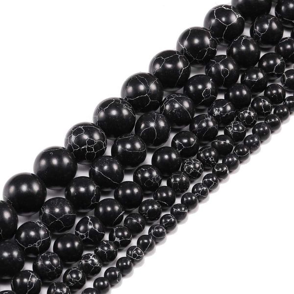 

1strand lot 4 6 8 10 12mm smooth natural black turquoises beads round loose spacer bead for jewelry making diy necklace bracelet h bbybrw, Silver