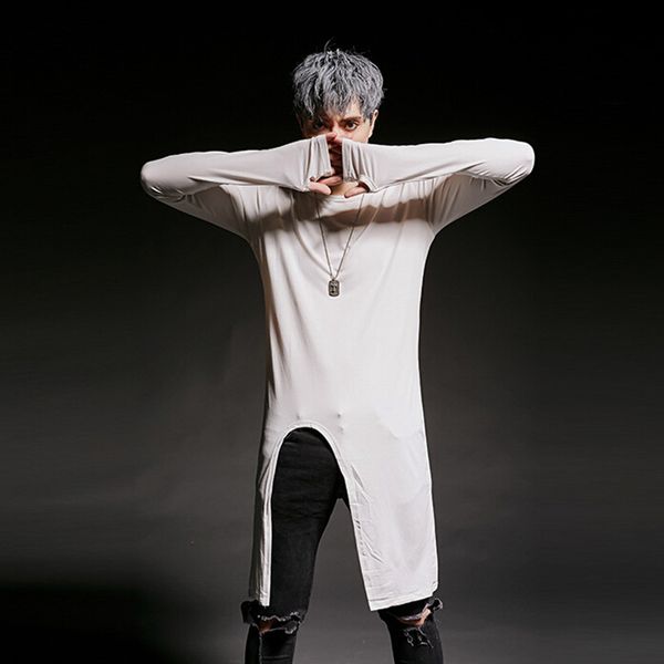 

2021 irregular men design long of nightclub tshirt homme mens hip hop t-shirt with sleeves it shirts, stage clothes on aq18, White;black