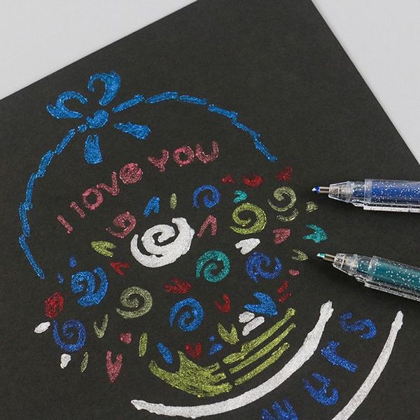 

8 pcs set colors highlighter pen bling bling glitter color marker pens drawing scrapbook album tools diy stationery school art h wmthko, Black;red