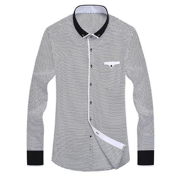 

men's casual shirts business men blouse shirt dot plaid print turndown collar long sleeve button fashion clothing, White;black