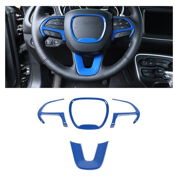 4 PZ ABS Volante Assetto Kit Emblema Adesivo Decorazione Copertura per Dodge Charger / Challenger 2015+ Accessori Interni Blu