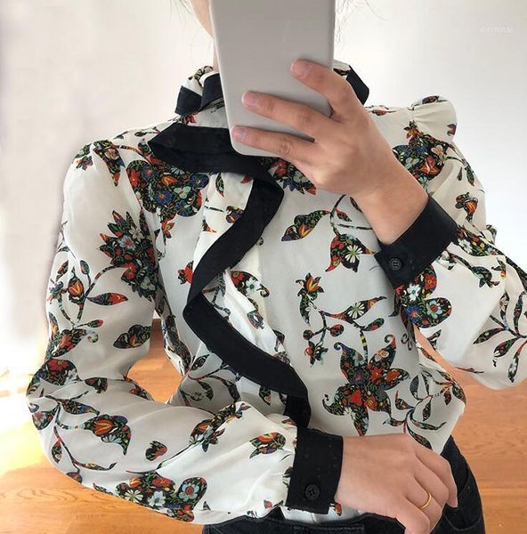 

women shirts 100% silk new autumn and winter ruffled 100% silk shirt1, White