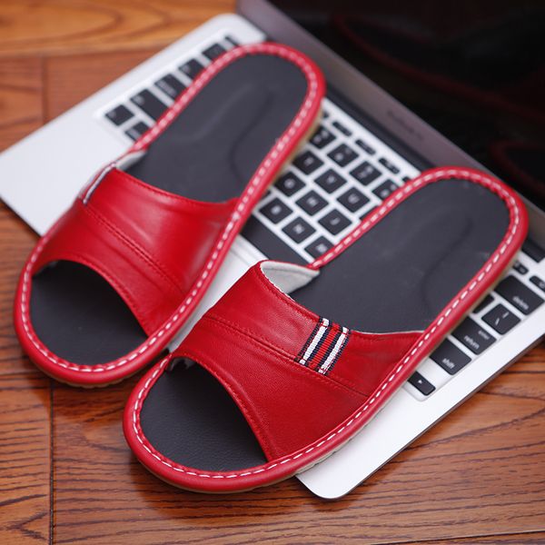 

2021 the new female lambskin see home genuine leather soft domestic pair shoes solid anti-bouncing male slippers bfaf, Black