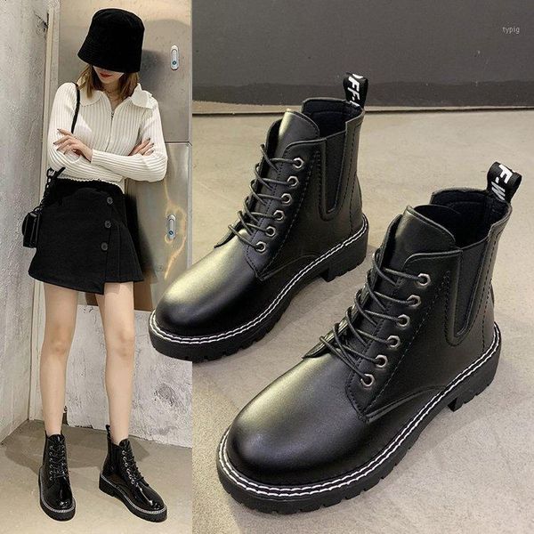 

boots lyxlyh women flat platform ankle spring boot black lace up medium creepers shoes fashion party footwear1
