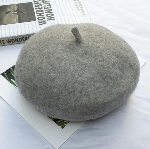 

berets 2021 fashion women wool solid color beret bonnet capsall matched warm walking hat cap vintage pumpkin sell, Blue;gray