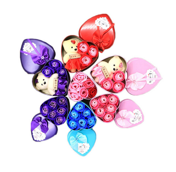 

new creative soap flower gift box valentine's day gift valentines day decoration rose flower heart-shaped tin box