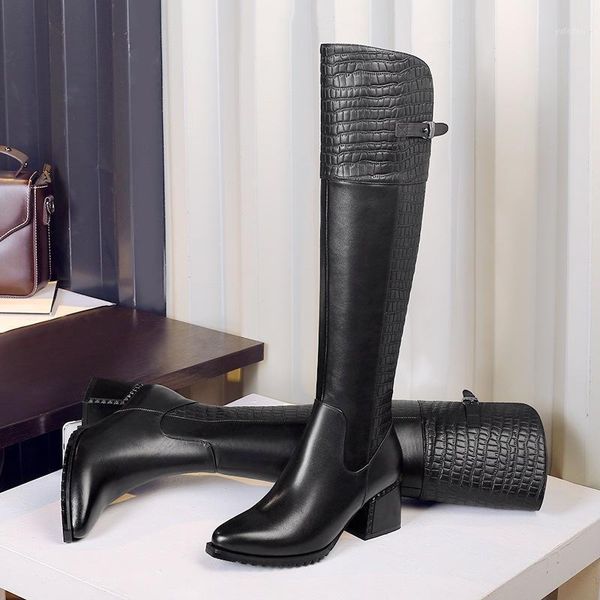 

new autumn winter 2020 women's shoes thick knight boots boots women's heel zipper versatile pointed high1, Black