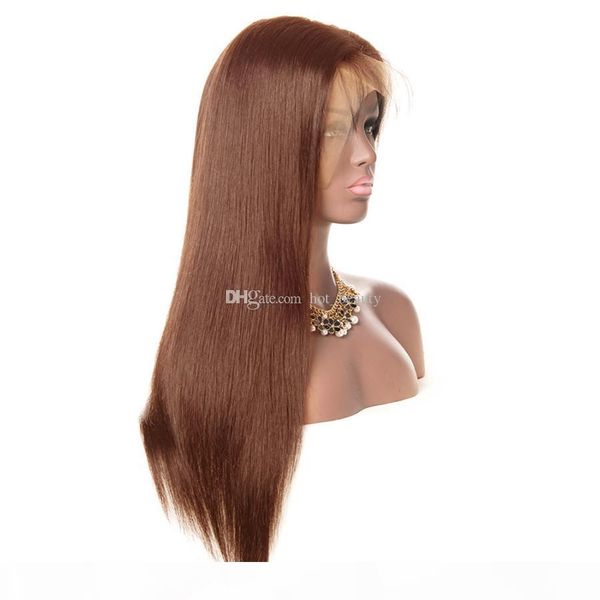 

brazilian virgin human hair brown color full lace wigs long life time for women #4 middle brown soft hair front lace wigs, Black;brown