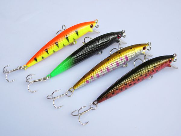 

wholesale lot 12 fishing lure minnow crankbaits hand baits hooks bass 5.3g/7.5 cm 4 color ing