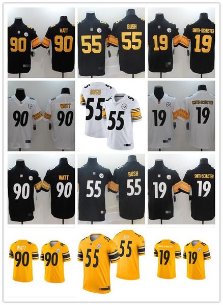 

mens womens youth pittsburgh steelers 19 juju smith-schuster 90 t.j. watt 7 ben roethlisberger 55 devin bush custom football jerseys, Black;red