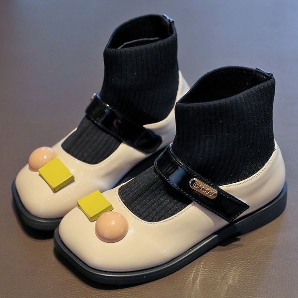 

martin children' 2020 new autumn / winter girls' shoes plush square head princess baby short boots and socks, Black;grey