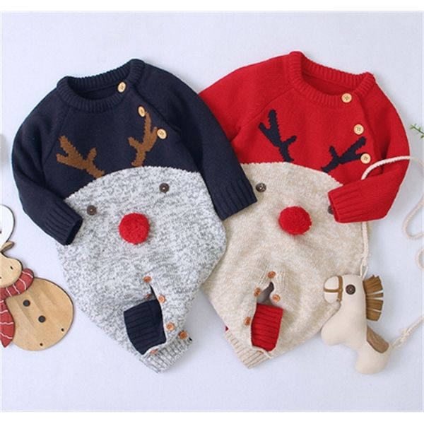 Baby Boys Christmas Macacões Rena Infantil Jumpsuits Crianças Crianças Fato de Ano Novo Crianças Quente Lã Roupas 0-2Y 201028