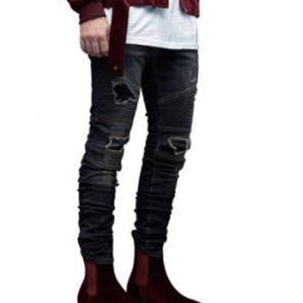 

2021slim fit biker jeans mens ripped draped designer holes pencil jean pants pantalones street style, Blue