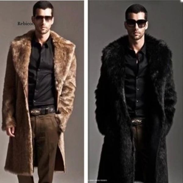 

men fur coat winter faux fur jacket outwear men punk parka jackets winter warm long cardigans overcoats streetwear fashion, Black