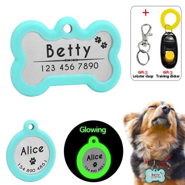 

luminous personalized dog id tag stainless steel customised dog tags engraving glowing pet nameplate training clic bbyyln