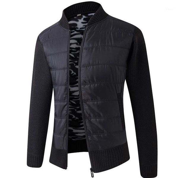 

men's cotton mandarin collar cardigan patchwork pocket zipper long sleeve spacious warm thick sweater knitted casual male coats1, White;black