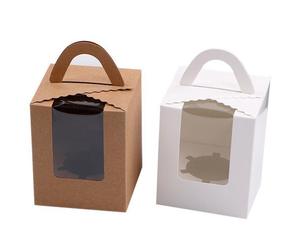 

single cupcake boxes with clear window handle portable macaron box mousse cake snack boxes paper package box sqcenc dh_seller2010