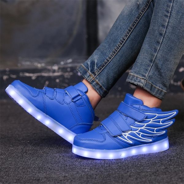 

7ipupas new usb charging 25-35 wing led shoes boys&girls fashion trend 7 colors luminous sneakers y201028