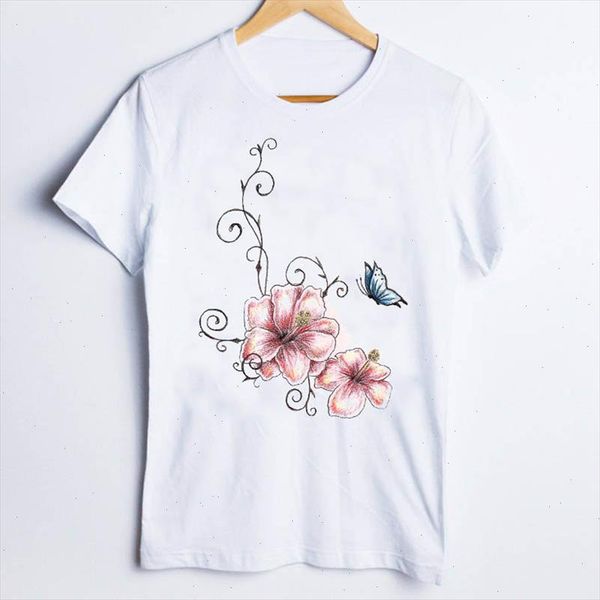 

tees for women print butterfly style harajuku short sleeve flower 90s ladies t shirt clothes lady clothing female t shirt, White