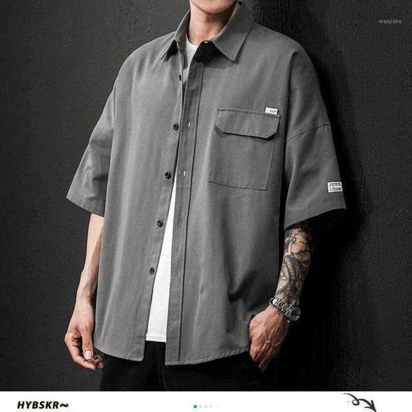 

hybskr men safari style pockets shirts 2020 summer mens fashions casual harajuku short sleeve shirts male oversize clothes 1, White;black