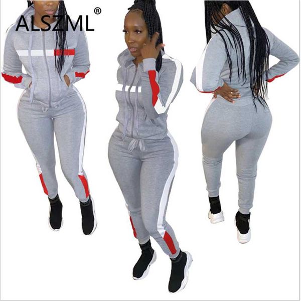 

hooded special design long sleeve zipper long sleeve crop and leggings 2 pieces set tight club party tracksuits, Gray