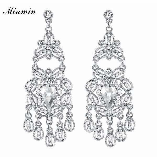 

dangle & chandelier minmin sparkling crystal earrings for woman fashion big hanging bride wedding party jewelry eh1092, Silver