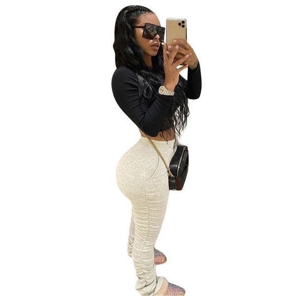 

2020 casual stacked joggers pleated pants cotton sportwear with pocket has stretch cargo pants women trousers joggers women, Black;white