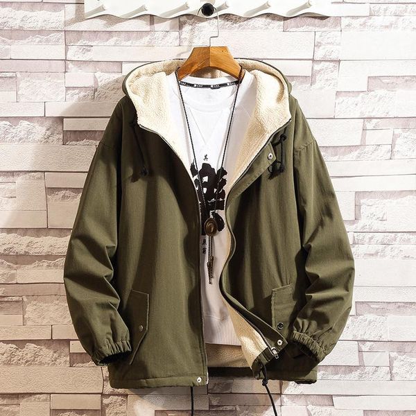 

winter plus velvet thick jacket men's warm fashion parka men lamb wool jacket man wild loose cotton hooded coat male clothes1, Black