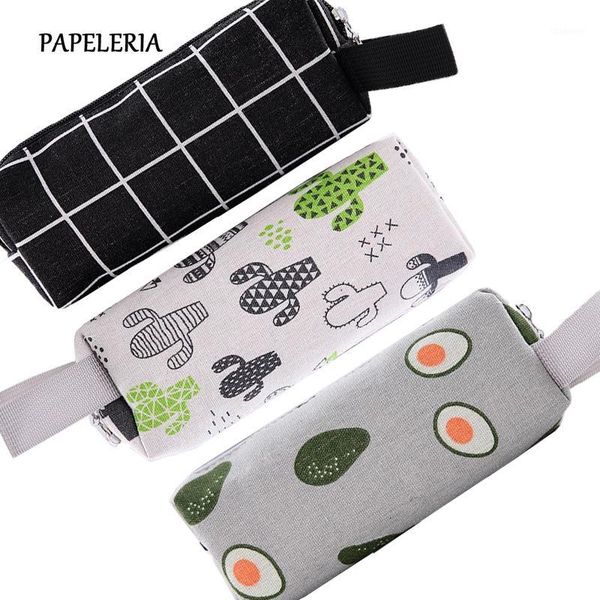 

black grid canvas pencil case cactus avocado pencil bag pencilcase for boy girl polar bear box stationery school supply1