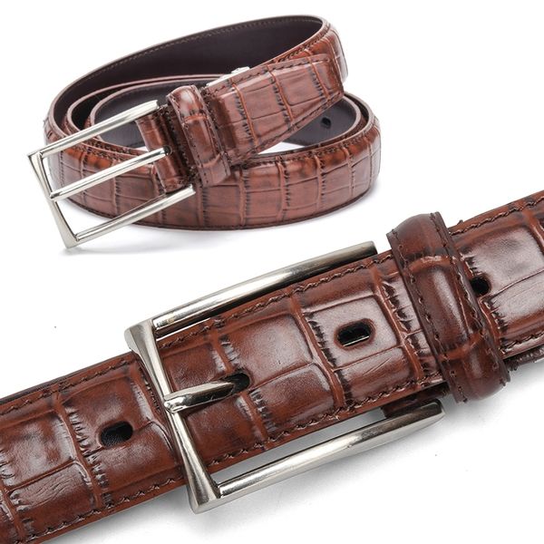 

casual men crocodile pattern cowskin 3.0 cm belts for women genuine leather belt cinturones para hombre black brown y200520