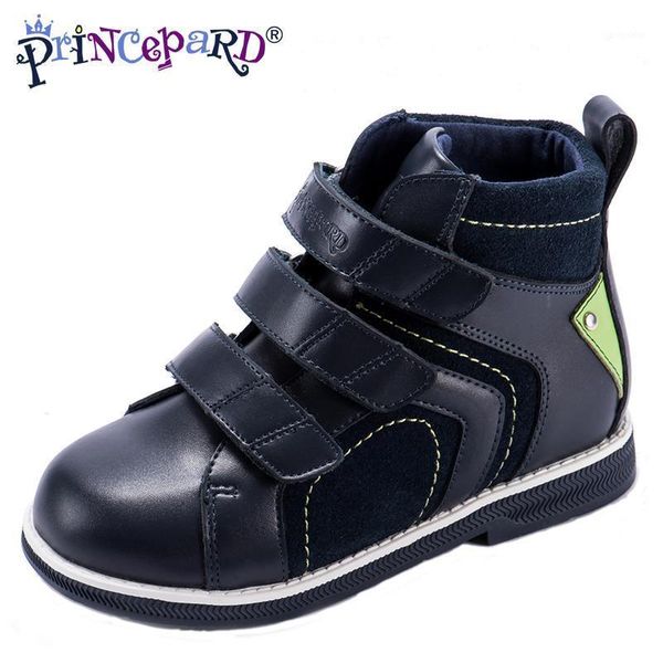 

athletic & outdoor princepard autumn genuine leather orthopedic shoes for boys velvet lining navy gray casual boots girls boys1, Black