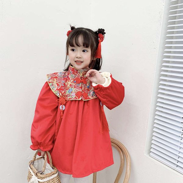 

autumn and baby's one year old drs princs skirt plush chine new year's girl's winter children's wear, Red;yellow