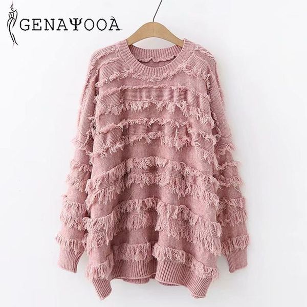 

genayooa casual sweater women 2019 loose pullovers jumper women knitted sweater o neck long sleeve tassel jumper ladies1, White;black