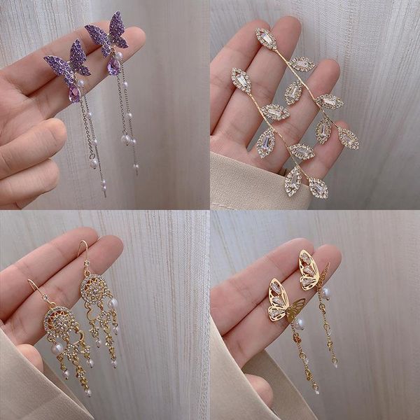 

stud alloy earrings for women fashion long retro tassel jewelry pearl accessories wholesale, Golden;silver