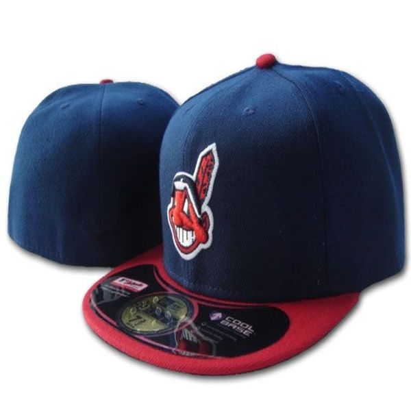 

5 colors men cleveland fitted hats flat brim embroidered field indians fans baseball hats full closed cap, Blue;gray