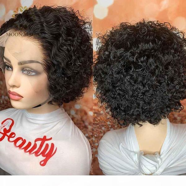 

pixie cut wig human hair short curly pre plucked bleached knots wigs bob wig lace front human hair wigs 13x4 lace, Black;brown