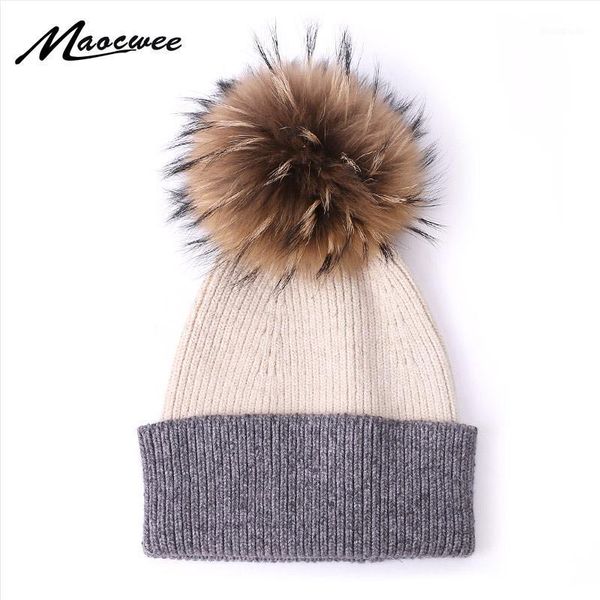 

real fur pompon beanie hat for women autumn winter outdoor warm wool skullies beanies caps solid hats glirs knitted beanie hat1